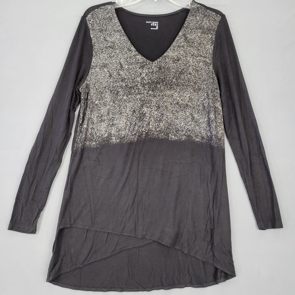 Ruff Hewn Black Tunic Mini Dress Stretch Shift Long Sleeve Metallic Women Size M